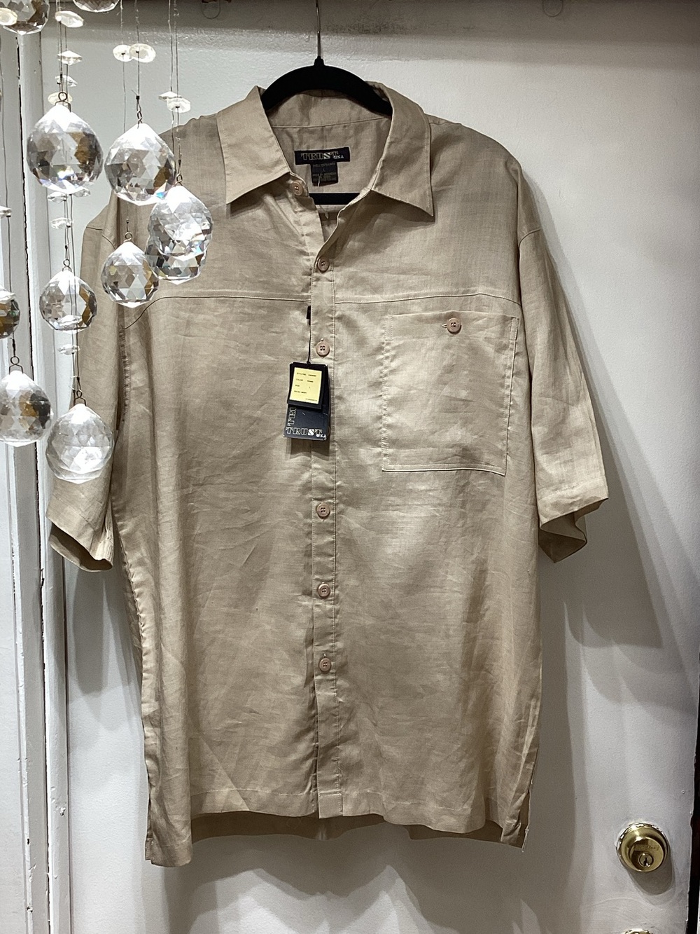 Men's Beige Short-Sleeve Button-Down Shirt by Portofino